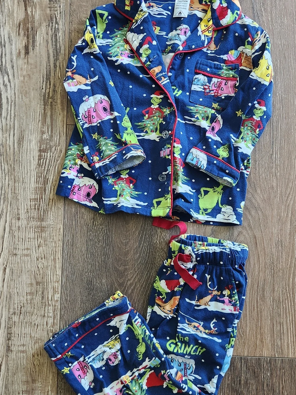 Peter Alexander Navy Blue The Grinch Kids Pajama Set with Red Trim